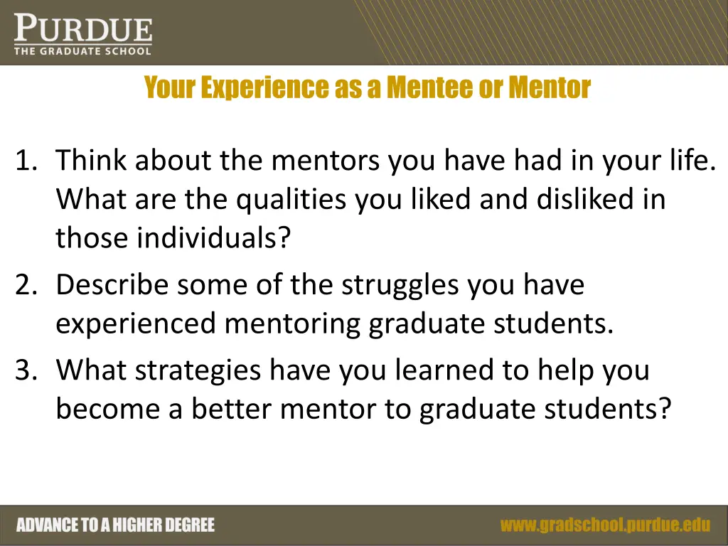 your experience as a mentee or mentor