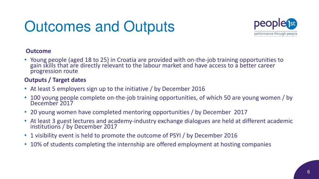 outcomes and outputs