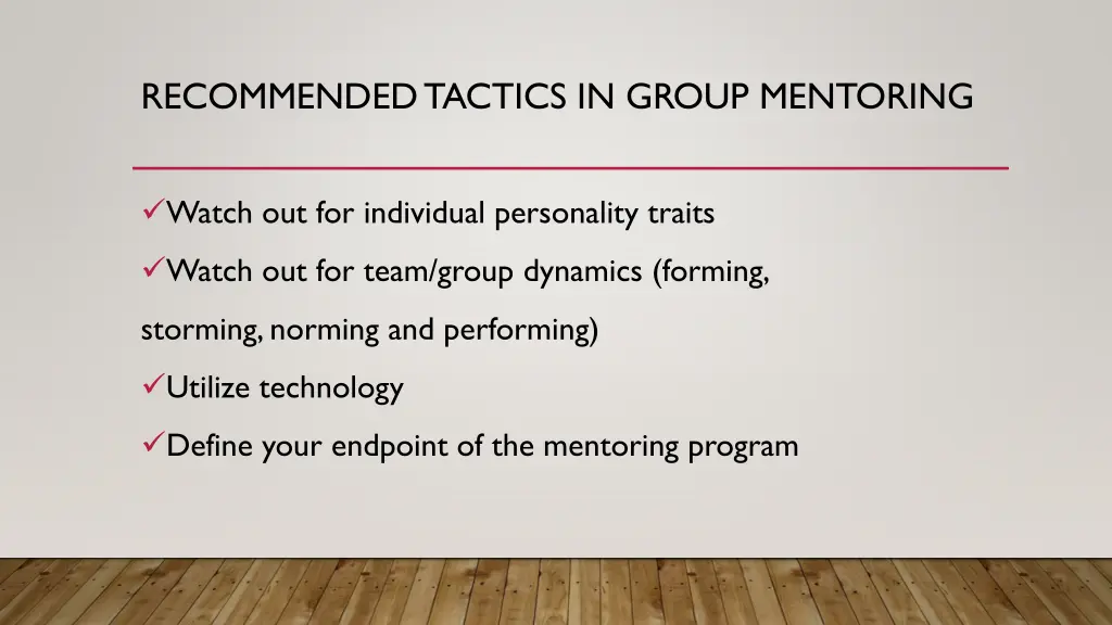 recommended tactics in group mentoring