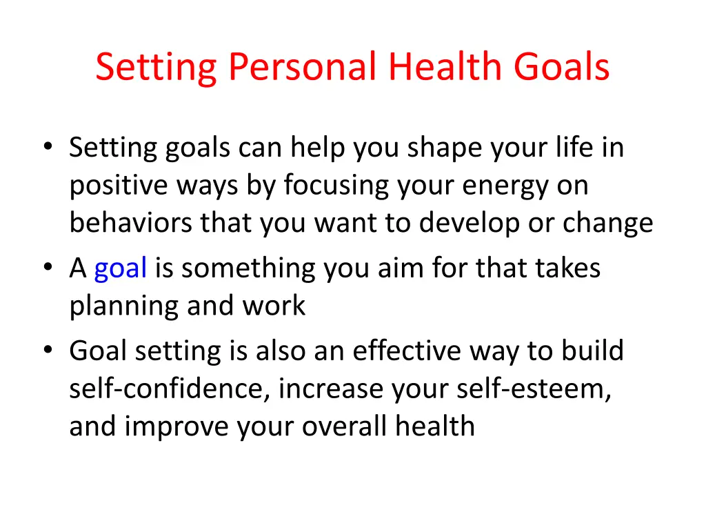 setting personal health goals