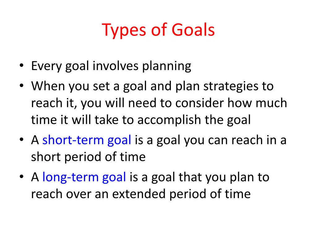 types of goals