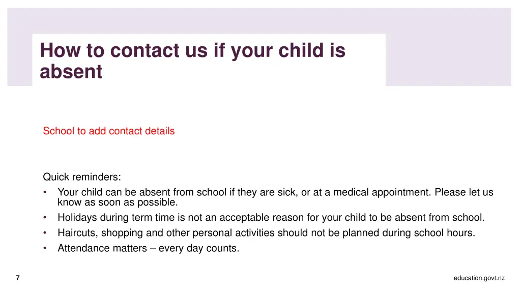 how to contact us if your child is absent