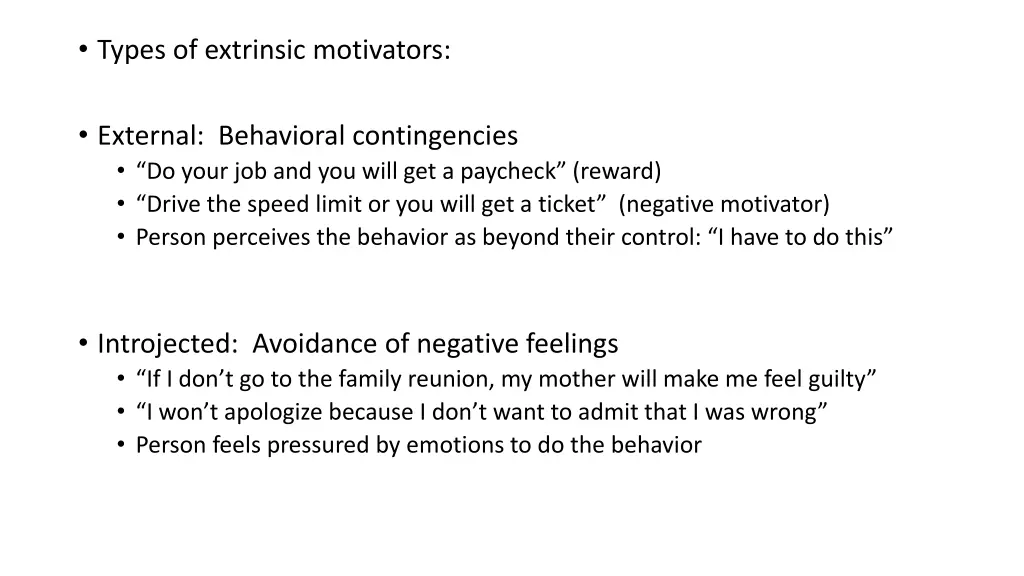 types of extrinsic motivators