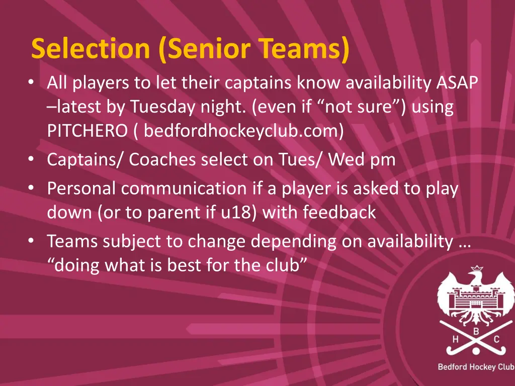 selection senior teams all players to let their