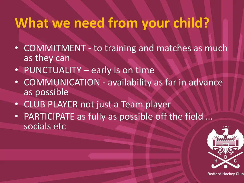 what we need from your child
