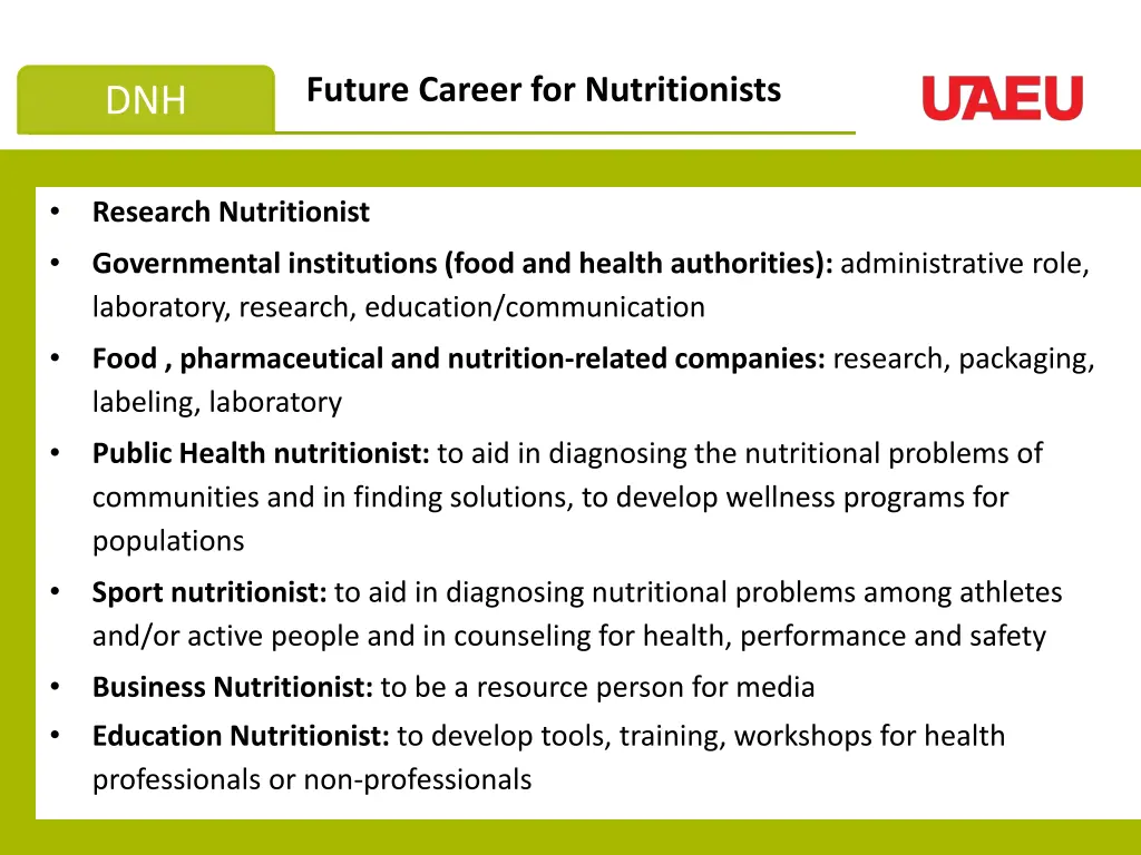 future career for nutritionists