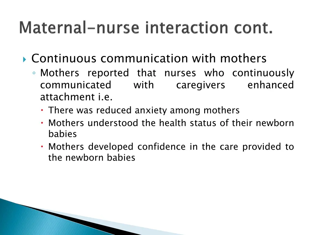 continuous communication with mothers mothers