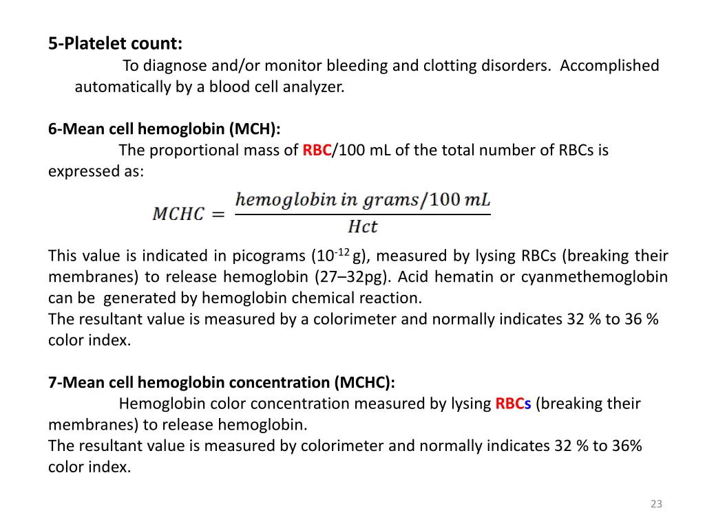 5 platelet count automatically by a blood cell