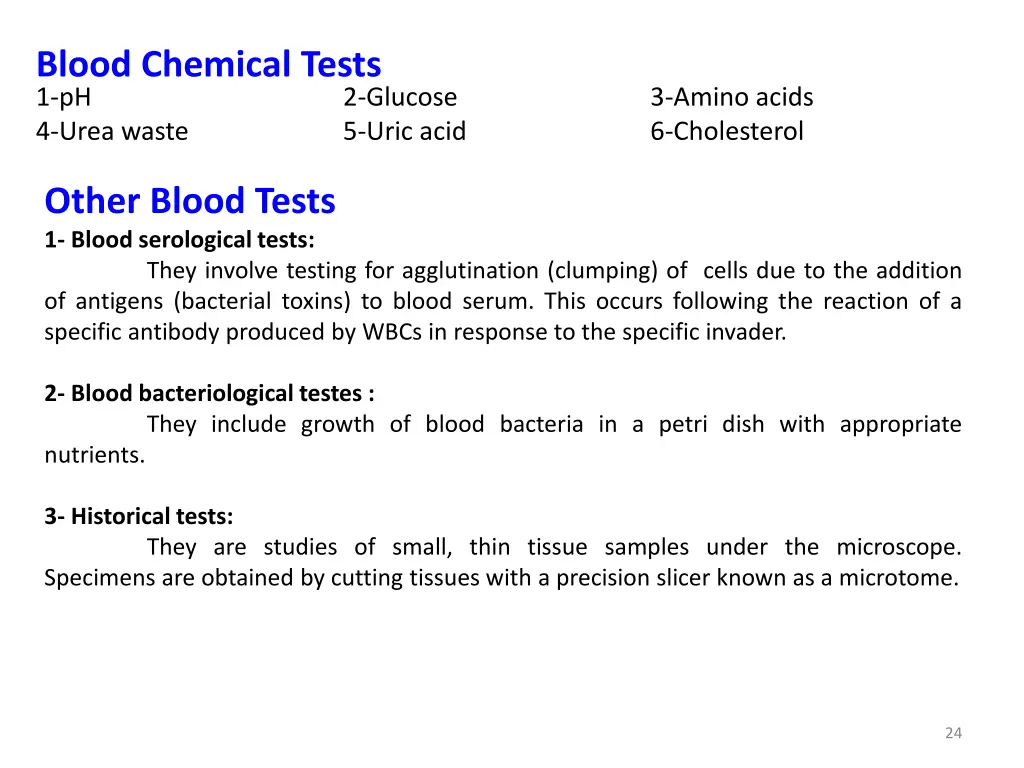 blood chemical tests