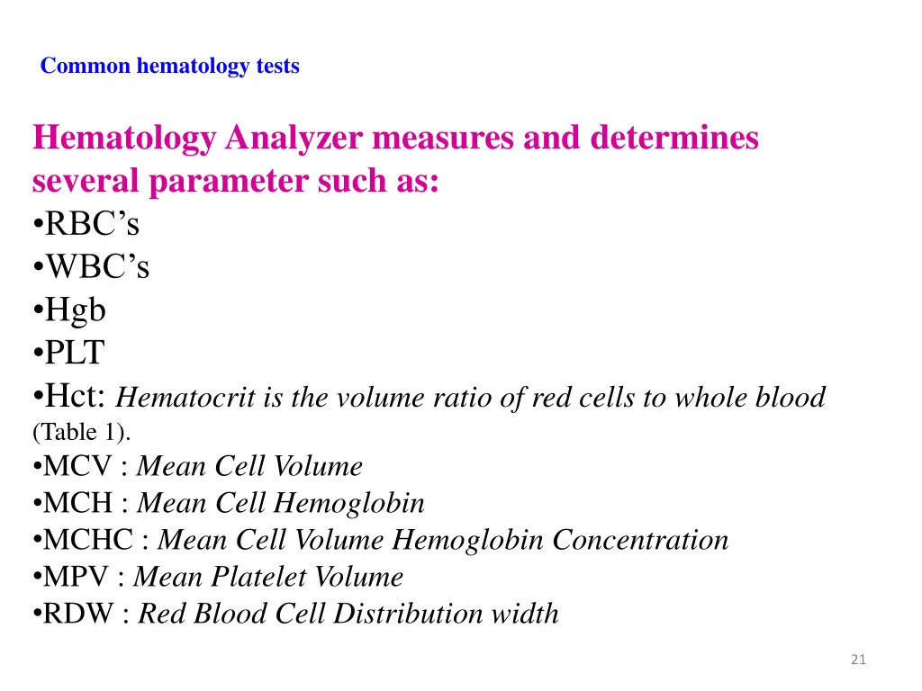 common hematology tests