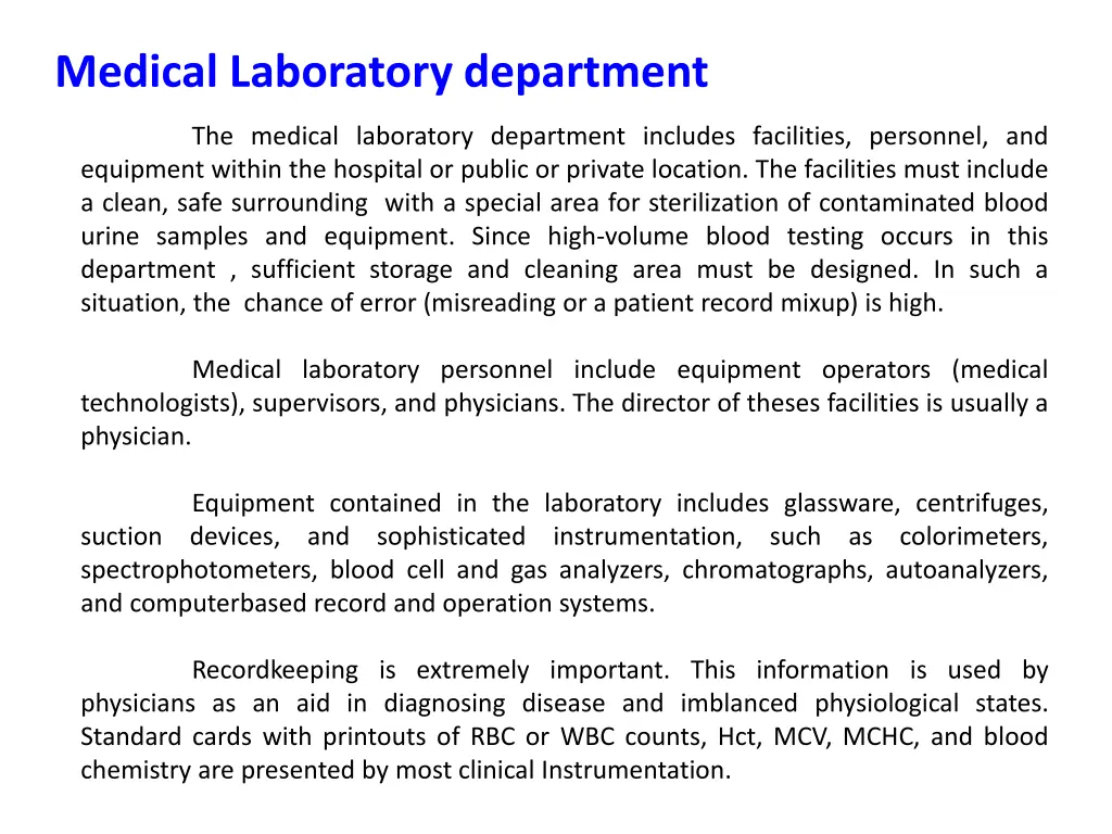 medical laboratory department