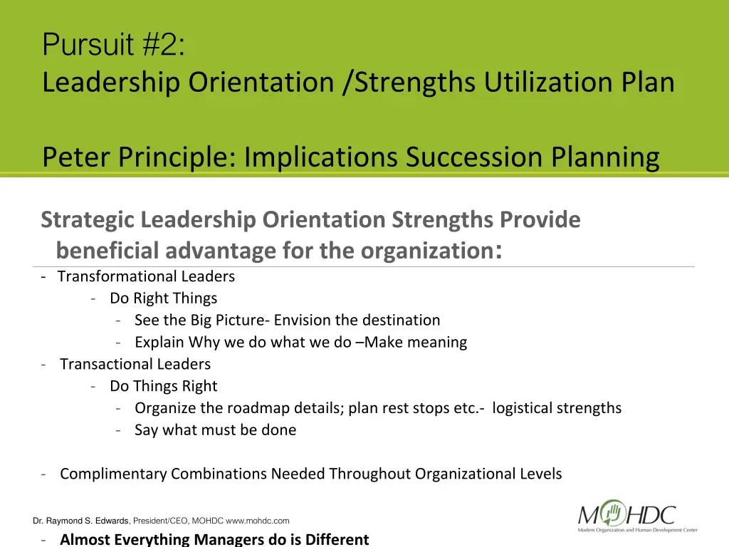 pursuit 2 leadership orientation strengths