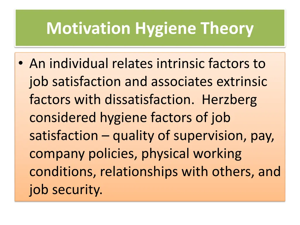 motivation hygiene theory