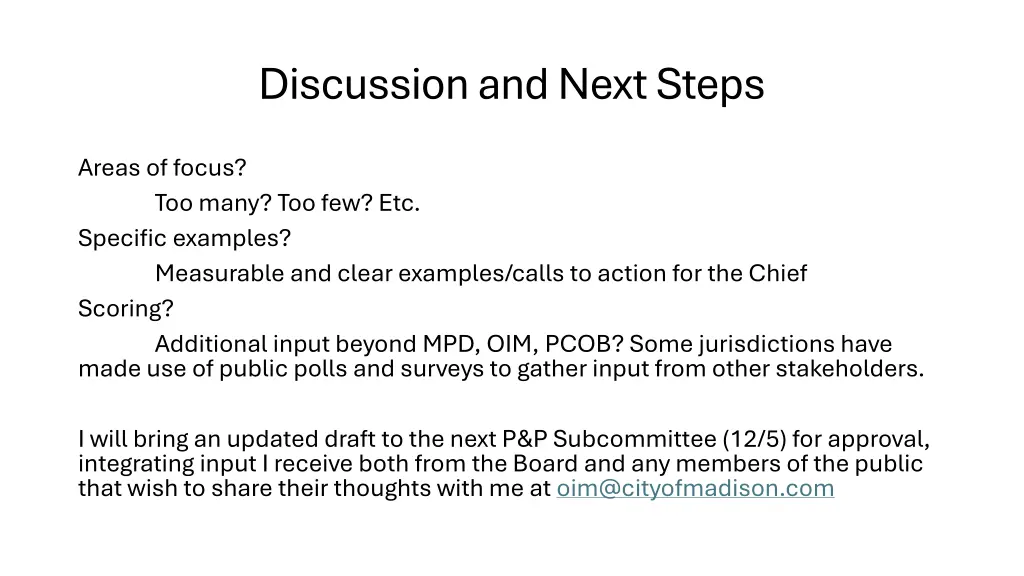 discussion and next steps