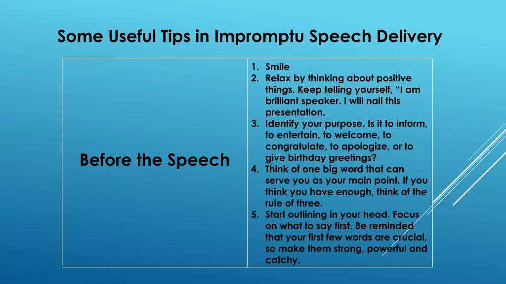 some useful tips in impromptu speech delivery
