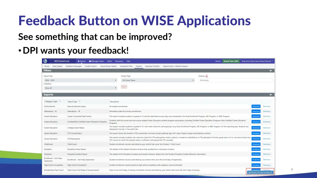 feedback button on wise applications