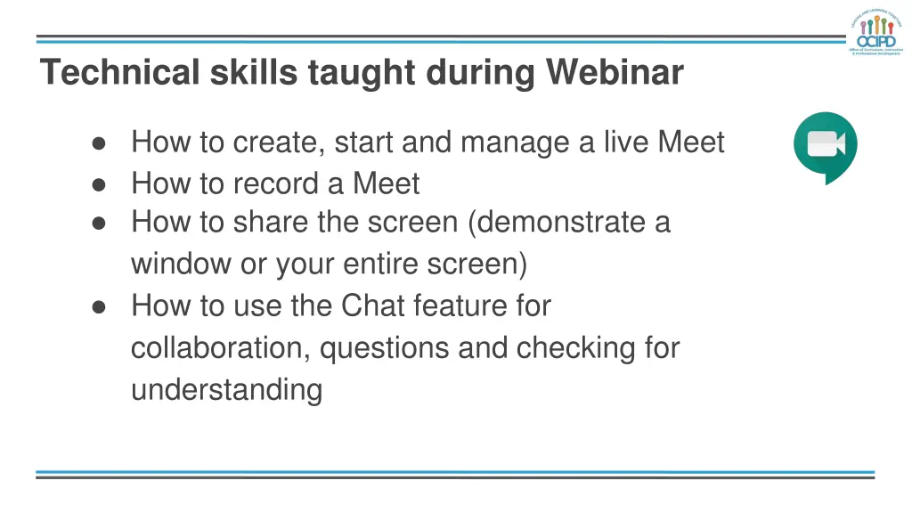 technical skills taught during webinar