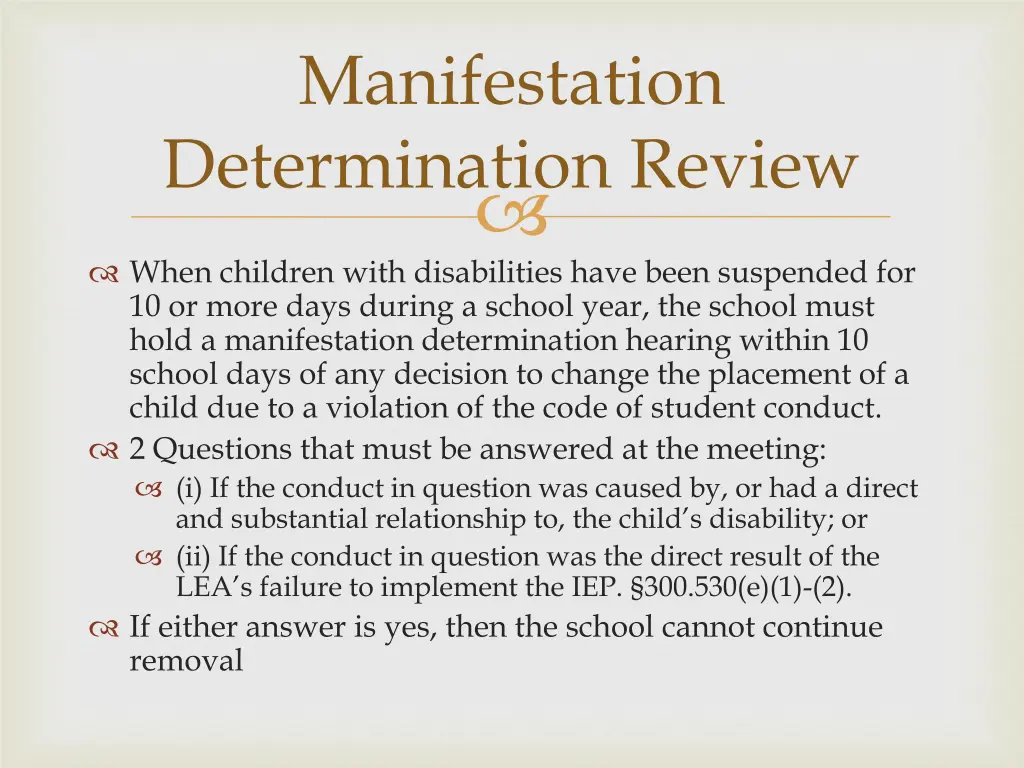 manifestation determination review