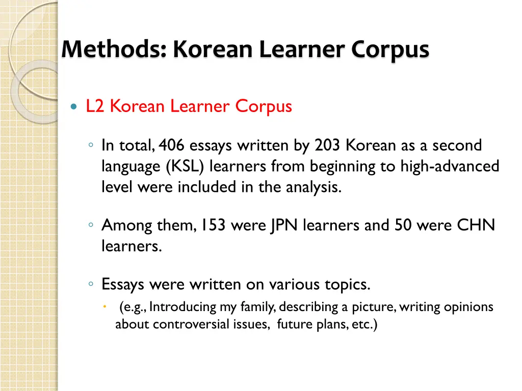 methods korean learner corpus