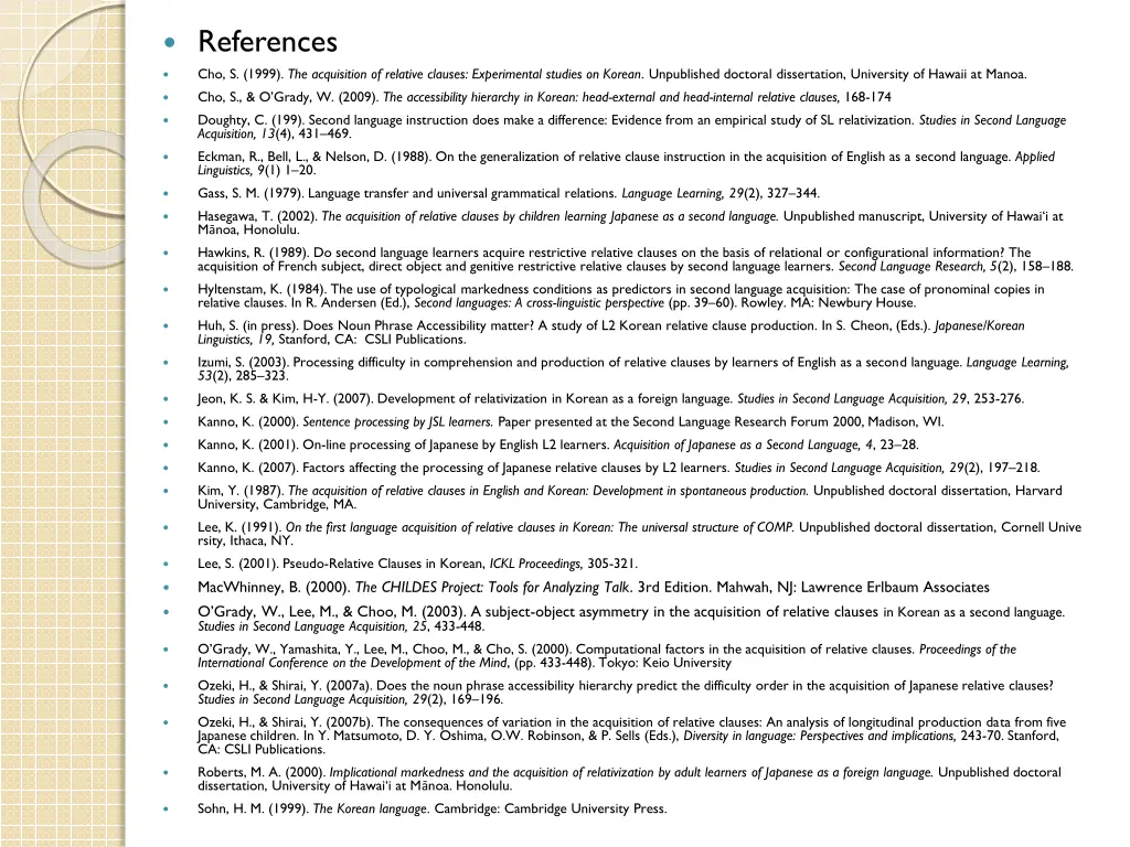 references cho s 1999 the acquisition of relative