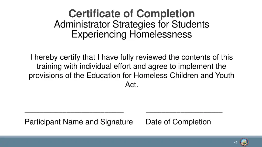certificate of completion administrator