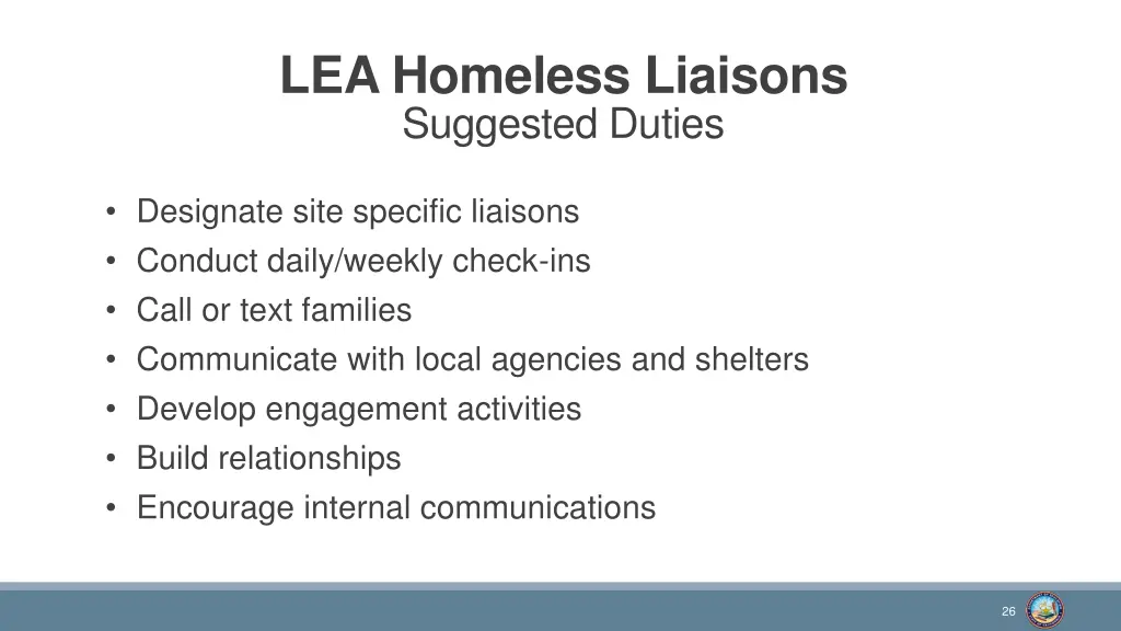 lea homeless liaisons suggested duties