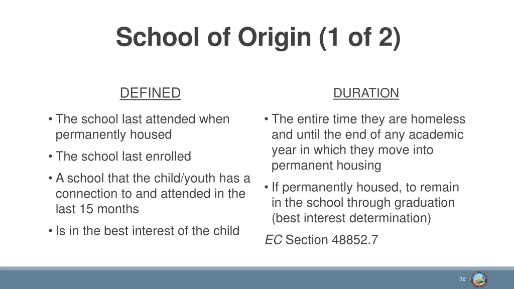school of origin 1 of 2