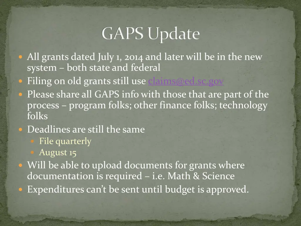 gaps update