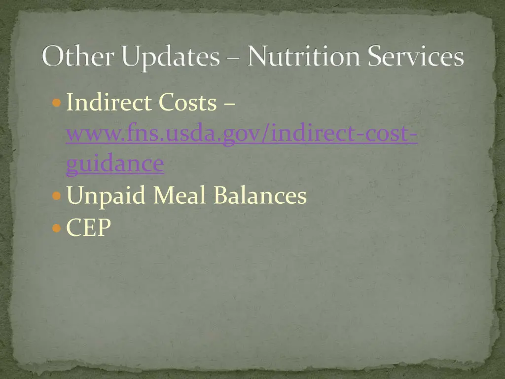 other updates nutrition services