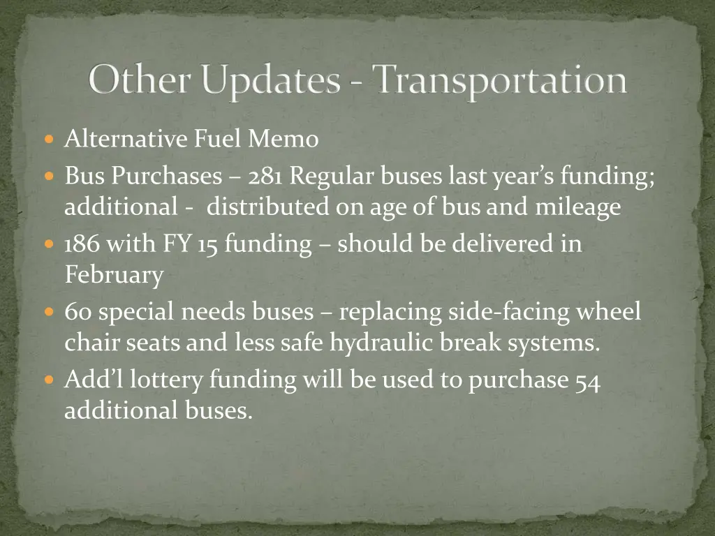 other updates transportation