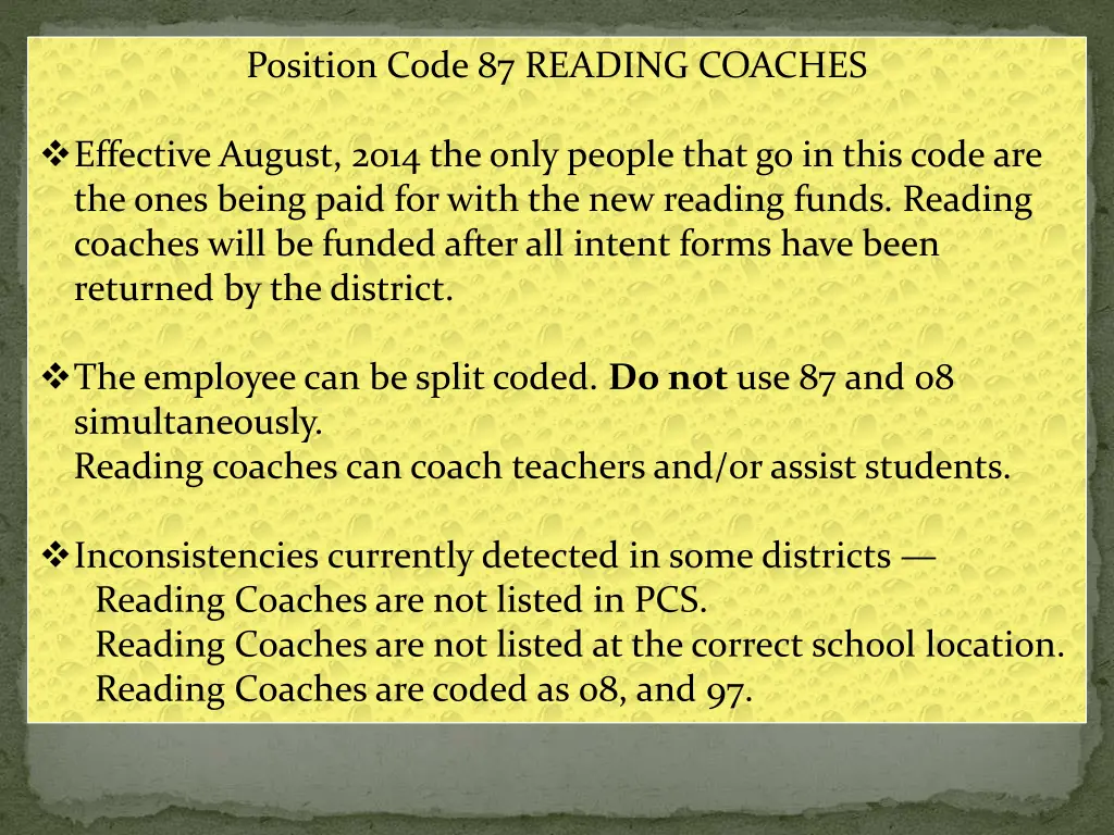 position code 87 reading coaches