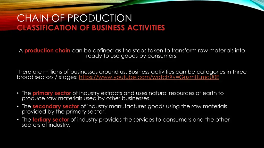 chain of production classification of business