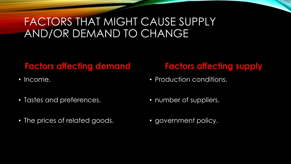 factors that might cause supply and or demand