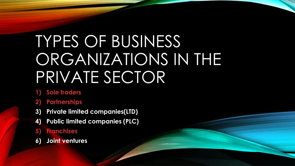 types of business organizations in the private