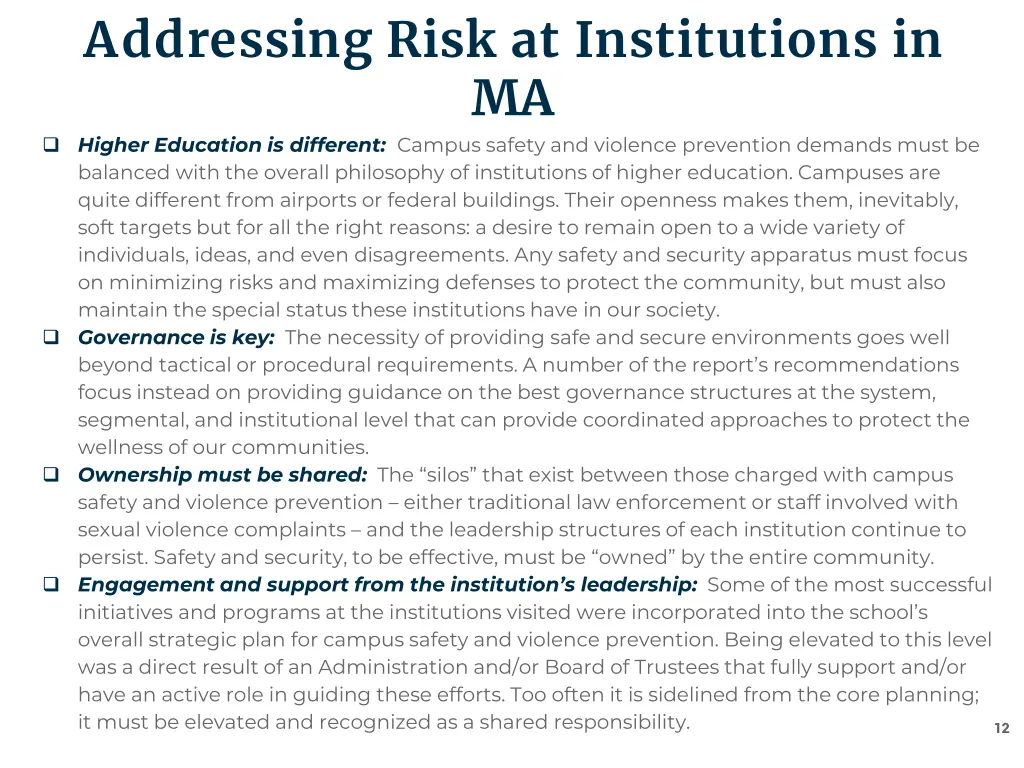 addressing risk at institutions in ma