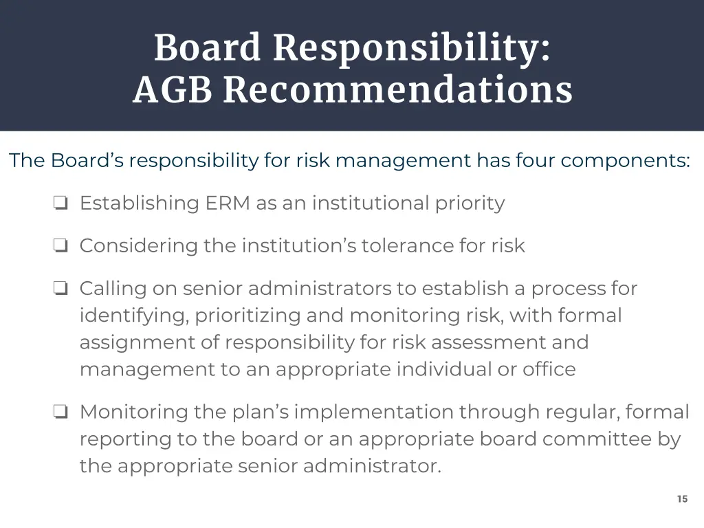 board responsibility agb recommendations