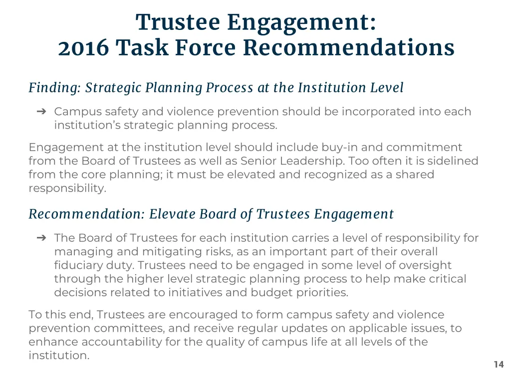 trustee engagement 2016 task force recommendations
