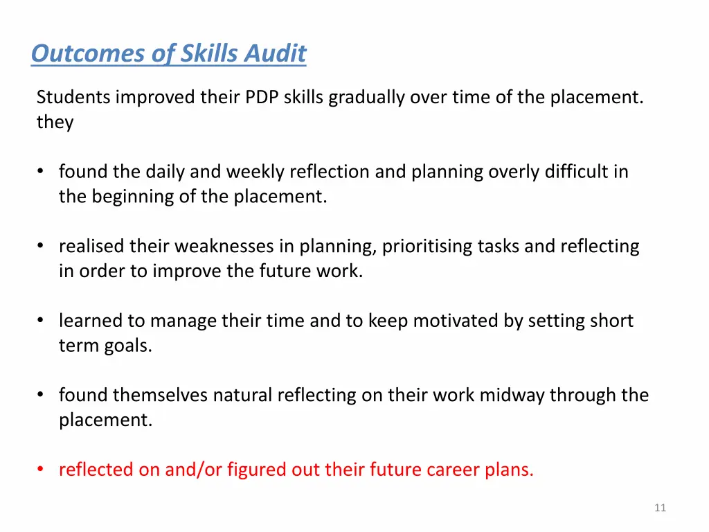 outcomes of skills audit