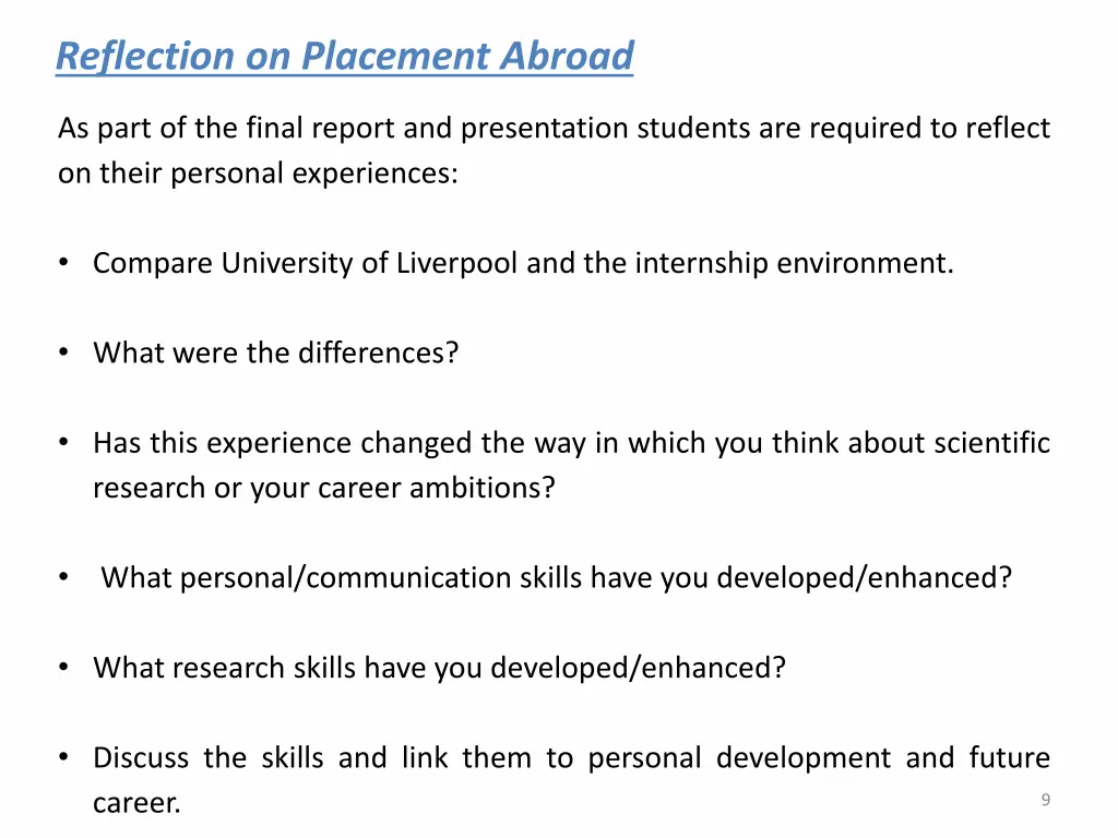 reflection on placement abroad