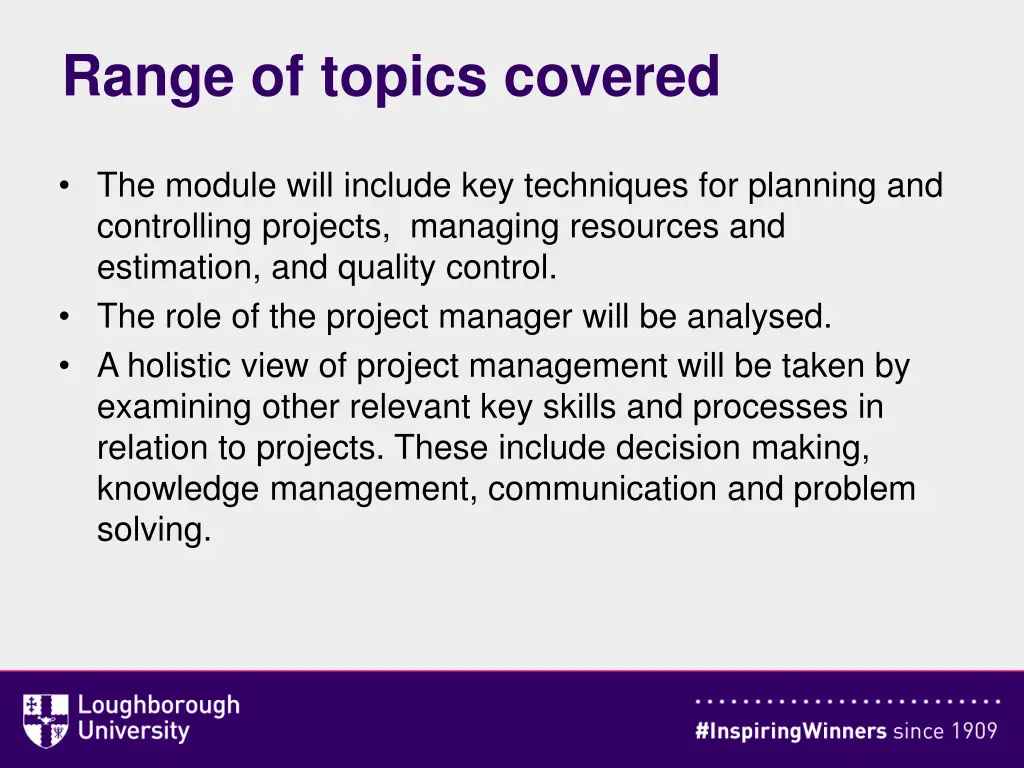 range of topics covered