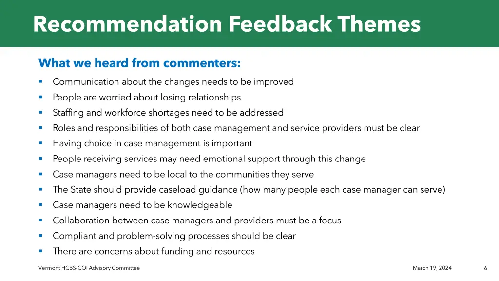 recommendation feedback themes