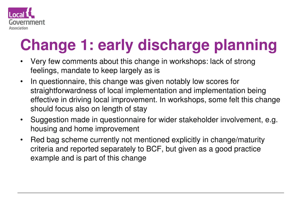 change 1 early discharge planning very