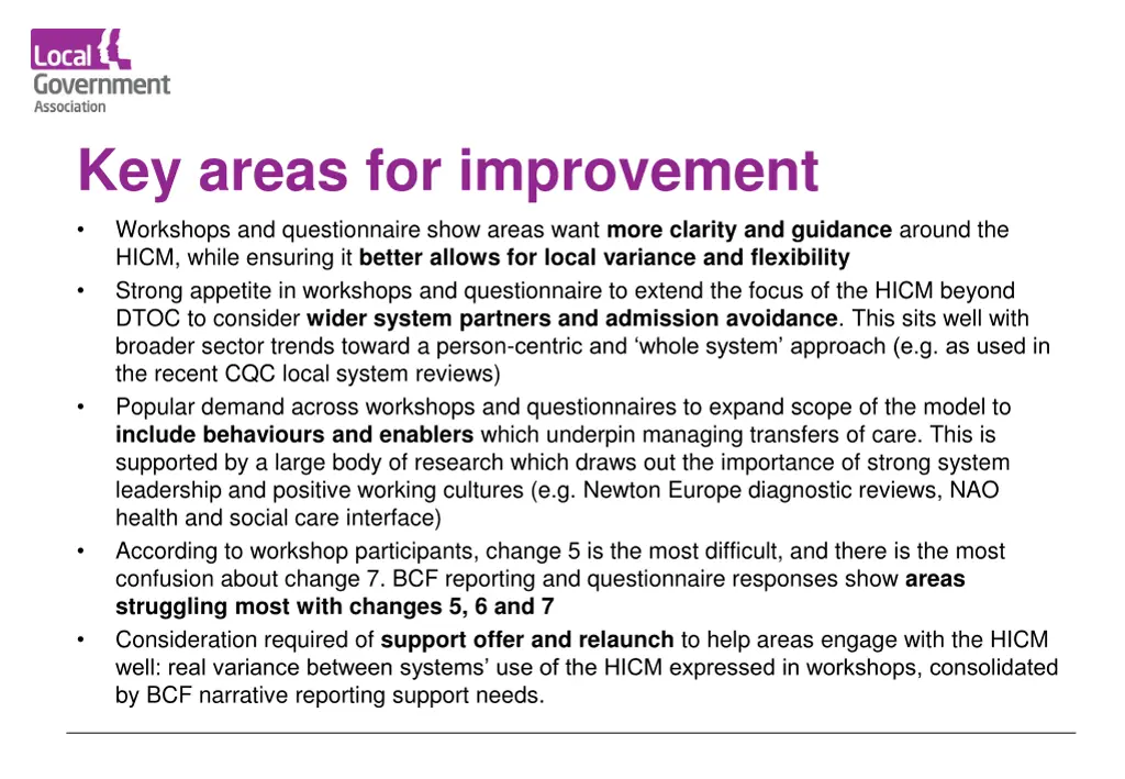 key areas for improvement