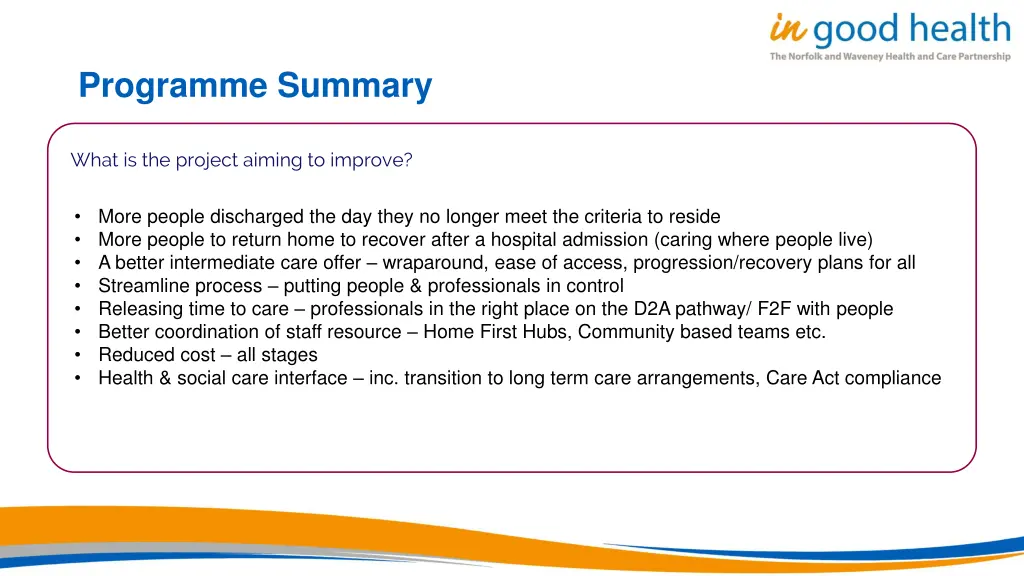 programme summary