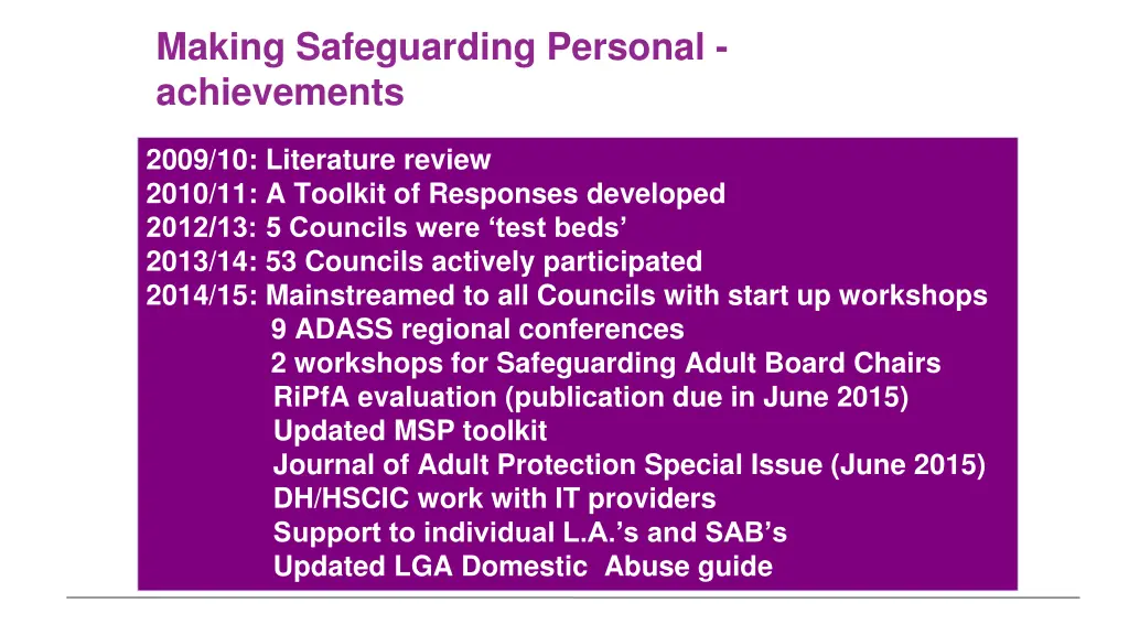 making safeguarding personal achievements