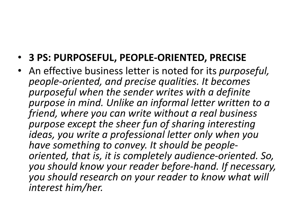 3 ps purposeful people oriented precise