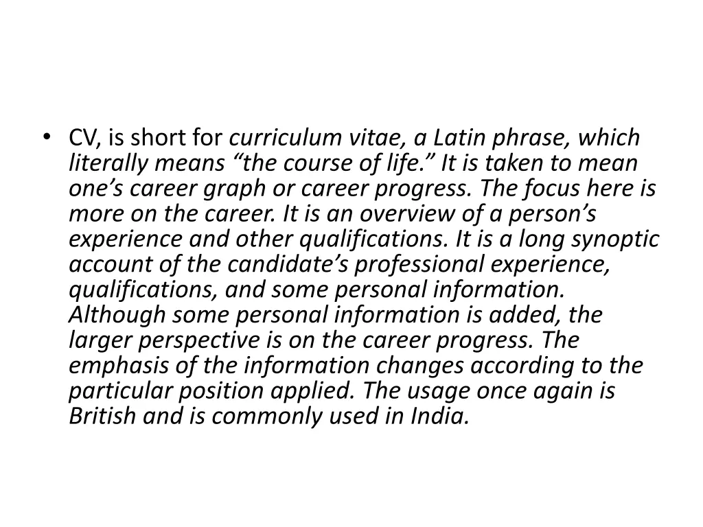 cv is short for curriculum vitae a latin phrase