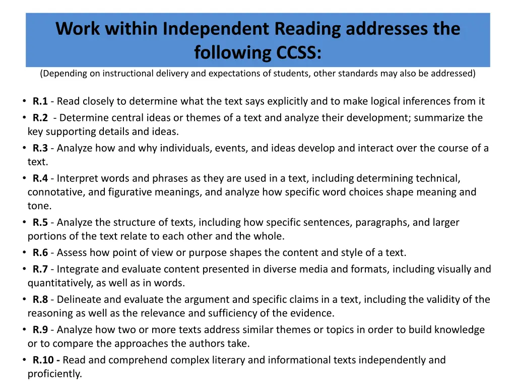work within independent reading addresses