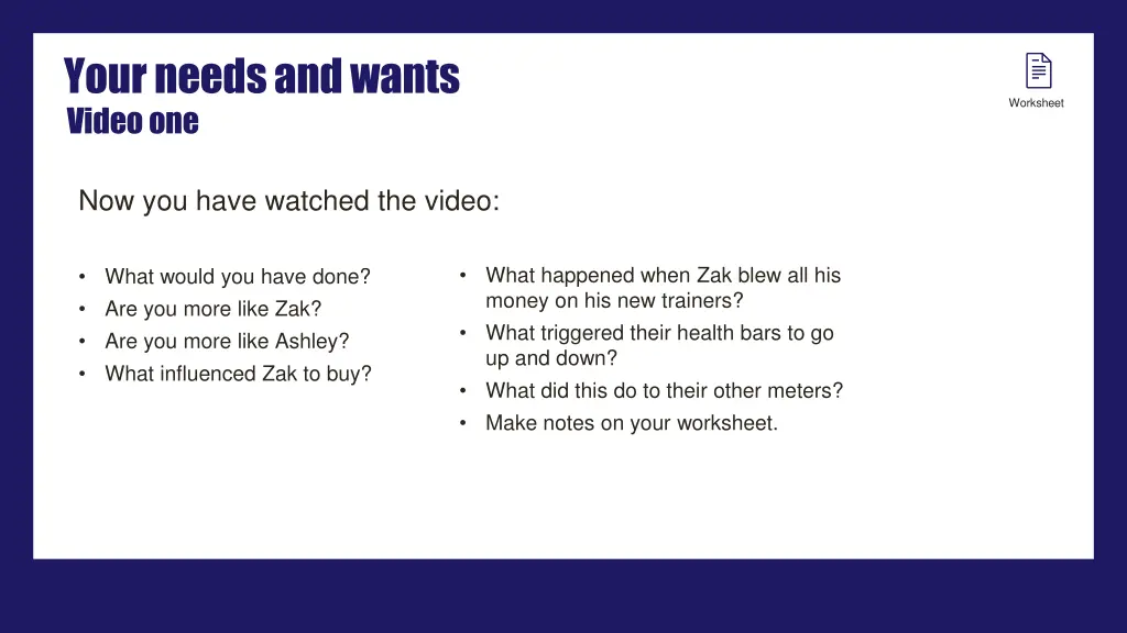 your needs and wants 2
