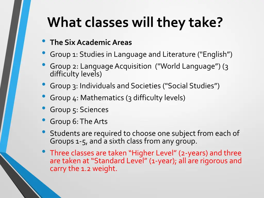what classes will they take the six academic